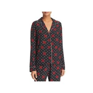 Three Dots Three Dots Womens Floral Polka Dot Button Down Top Black XS